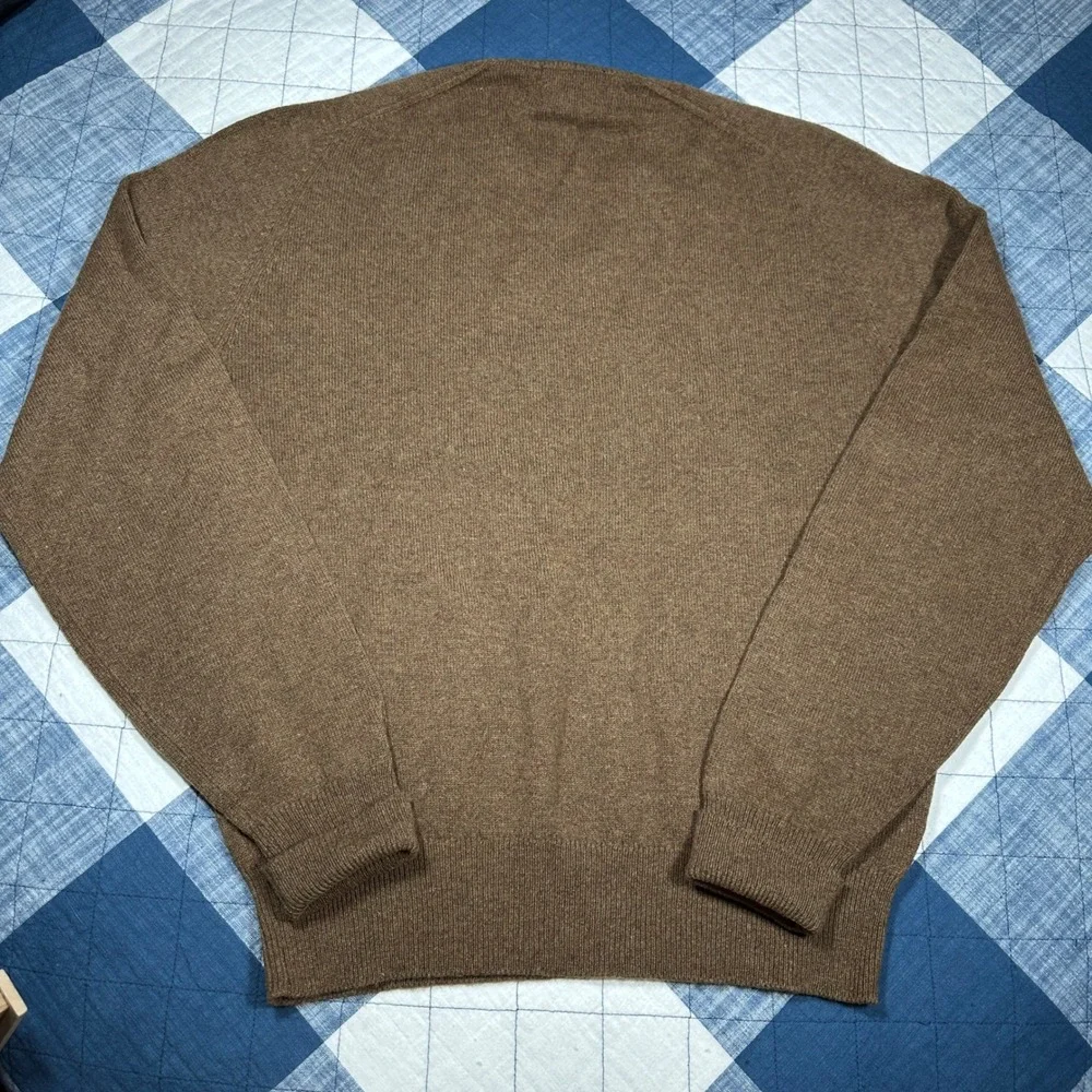 Vintage 70s Amcrest Mens Brown 100% Lambswool V-Neck Sweater Made in England L